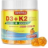 OUYIYUA Vitamin D3 K2 Gummies,Vitamin D3 5000IU + K2 (MK-7) 100mcg Gummies for Adults | Immune Health Support, Teeth & Muscle Function Boost |90 Count