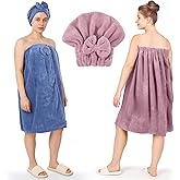 JIEYAO 2 Sets Plus Size Towel Wraps for Women, Bath Towel Dress with Hair Towel, Spa Shower Towel Wrap Adjustable Oversized Body Wrap Wearable Bath Wrap for Quick Drying Hair and Body