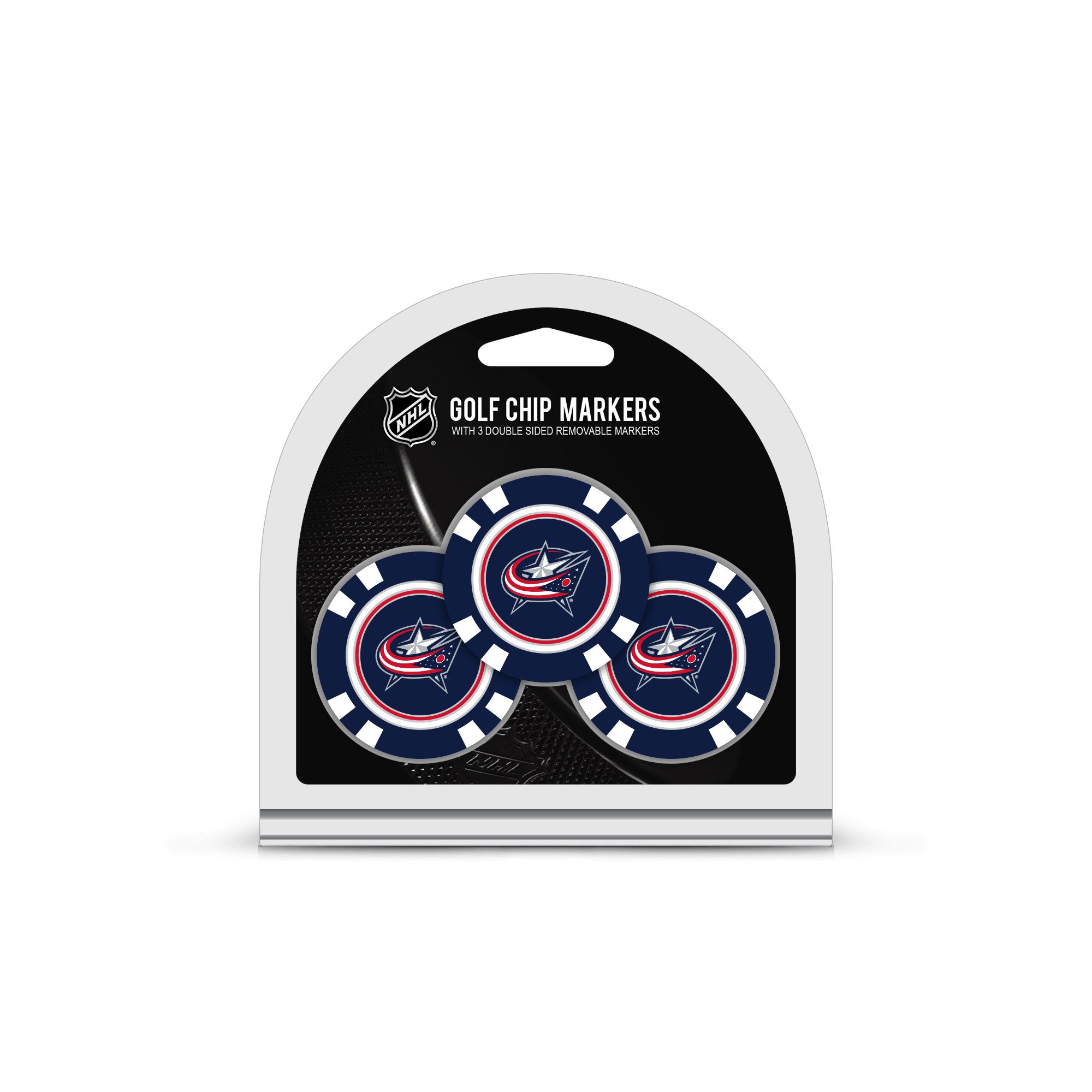 Team Golf NHL Columbus Blue Jackets 3 Pack Golf Chip Ball Markers, Poker Chip Size with Pop Out Smaller Double-Sided Enamel Markers
