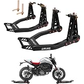 HILAKE Aluminum Motorcycle Stands Front and Rear 880lbs Heavy Duty Wheel Lift Combo Swingarm Spool Peddock Stand for Yamaha Honda Kawasaki Suzuki U+L Black