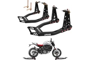 HILAKE Aluminum Motorcycle Stands Front and Rear 880lbs Heavy Duty Wheel Lift Combo Swingarm Spool Peddock Stand for Yamaha Honda Kawasaki Suzuki U+L Black