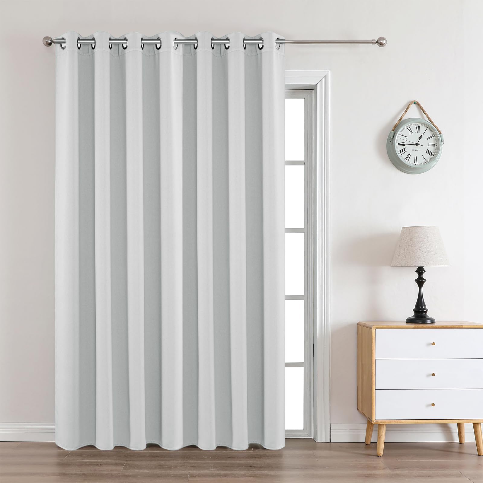 Joydeco White Curtains 95 Inches Long 1 Panel, Thermal Insulated Long Curtains& Drapes 1 Piece, Room Darkening Grommet Drapes for Living Room Bedroom Window (W70 x L95 Inch, Greyish White) Image