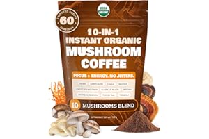 MATCHA DNA 10-in-1 USDA Certified Organic Mushroom Coffee Instant, Instant Mushroom Coffee Brazilian Dark Roast for Better Energy, Focus, Gut Health, 60 Servings Regular Caffeine - ShroomDNA