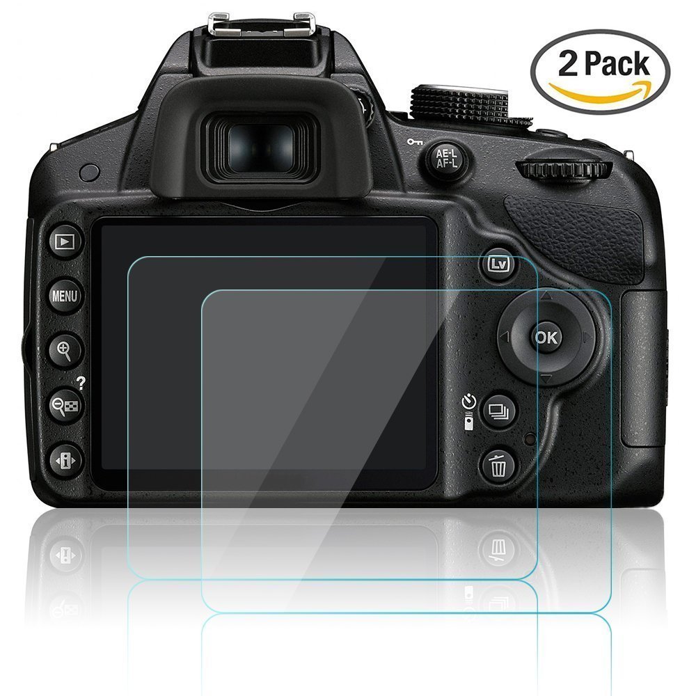 Kameraschutzfolie für Nikon D3200 D3400 D3300 D3100, CAM-ULATA Anti-Kratzer Blendfreies, Gehärtetes Glas LCD Ultra Crystal Clear Displayschutzfolie für DSLR, 2 Pack