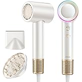 High-Speed Hair Dryer, 160,000 RPM Brushless Motor for Ultra-Fast Drying, 500M Ionic Negative for Frizz Reduce, Low Noise Thermo-Control Blow Dryer with Diffuser for Curly Hair Women and Men, White