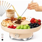 LUSHYUM Electric Chocolate Fondue Pot Set, 4-Cup Chocolate, Rotating Tray | Melt &amp; Warm Modes, Dual Silicone Inserts, 6 Color-Coded Forks, Easy-Clean, Ideal for Candy Melts, Couple Family &amp; Date Night