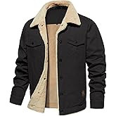 NAVEKULL Men's Warm Winter Jacket Thick Cotton Fleece Lined Work Coat Thermal Lapel Sherpa Cargo Trucker Jacket
