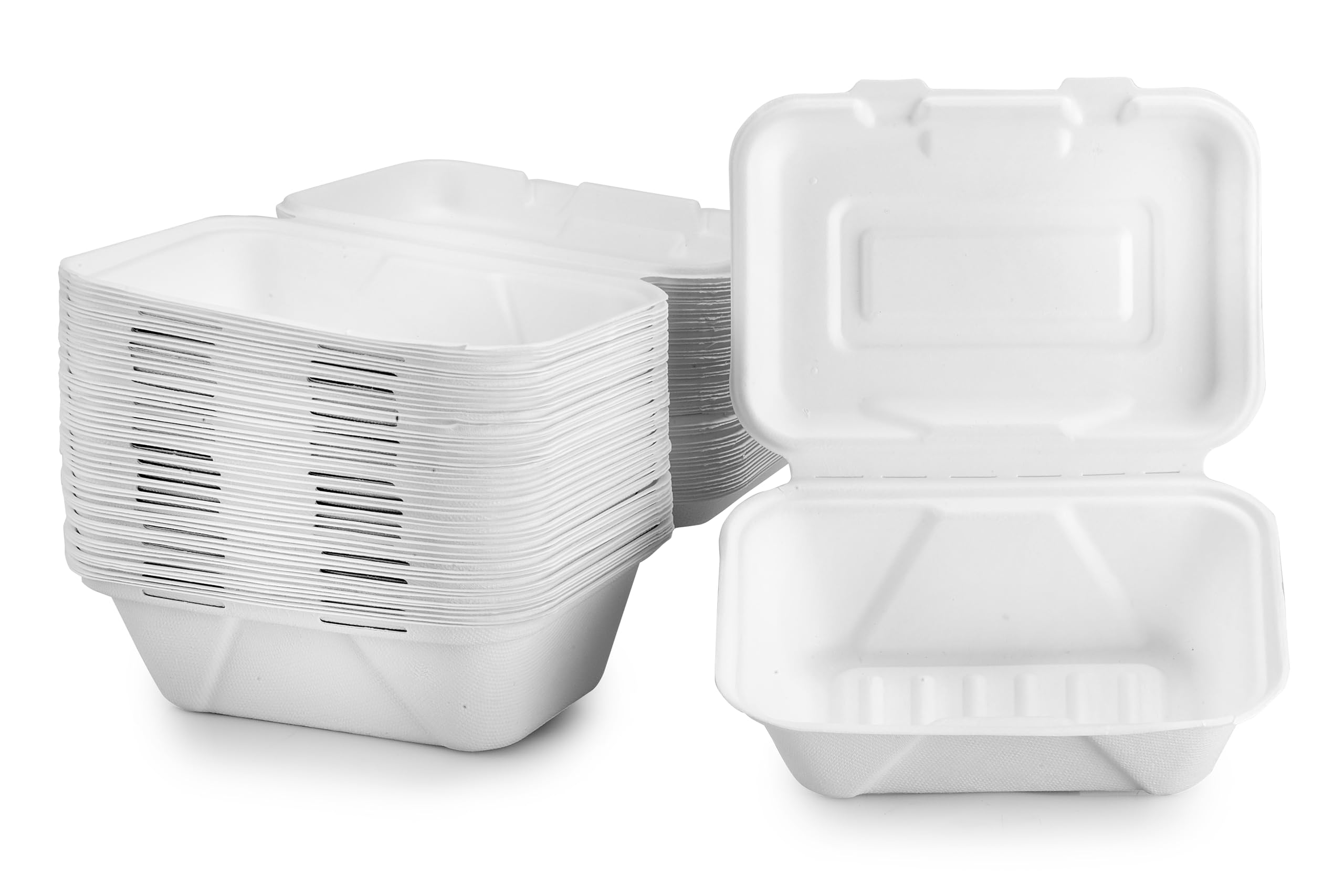 Signature Packaging - Takeaway Containers with Lids - Clamshell Takeaway Boxes Disposable Food Containers - 50 Pack - (18.5 x 13 x 7 cm)