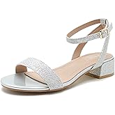 Peijely Women's Ankle Strap Sandals, Low Block Heel, Open Toe Summer Dress Shoes with Buckle Closure