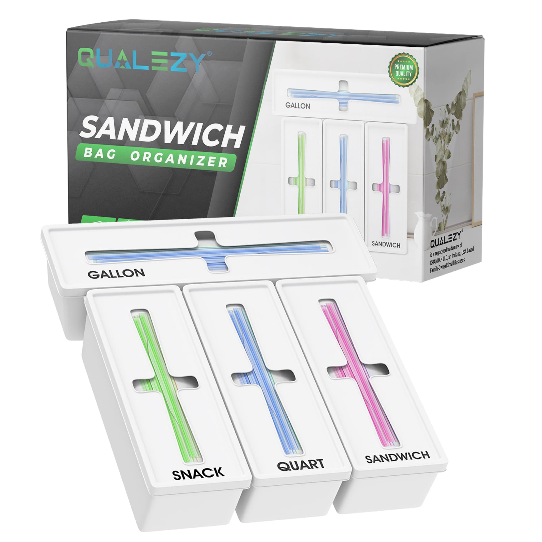 Photo 1 of Qualezy Storage Bag Organizer for Kitchen Drawer, Plastic Bag Organizer for Drawer, Baggie Holder - Compatible with Gallon, Quart, Sandwich, Snack Bags, 4 Separate Pieces, White