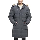 Rejork Men's Extra Long Fleece Puffer Jacket Outerwear Winter Coats Hooded Parka Warm Water-resistant Cold Weather