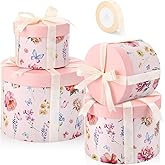 Pickmesh 4 Pcs Assorted Sizes Round Gift Boxes with Lids and Ribbons Flower Boxes for Arrangements Nesting Gift Boxes for Birthday Wedding Valentines Mother's Day Decoration