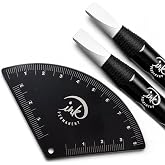 Ink Permanent Brow Mapping Kit, Aluminum Eyebrow Ruler, 2 Peel-Off Pencils | Fan-shaped aluminum ruler and 2 peel-off pencils help measure brow points and draw clean lines for PMU and microblading prep.