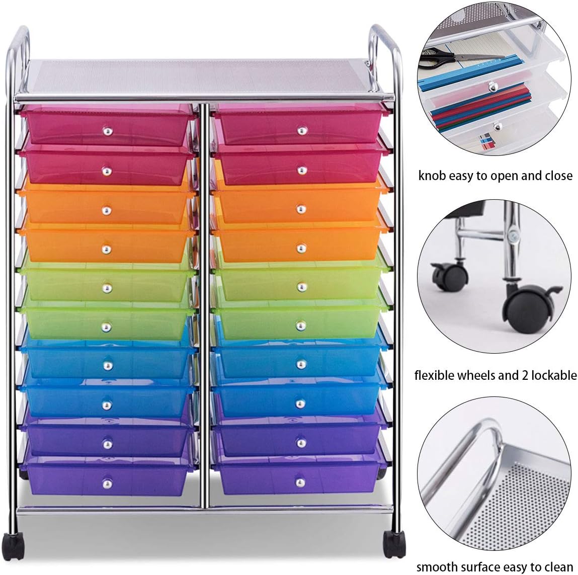 Giantex 20 Drawer Rolling Storage Cart Tools Scrapbook Paper Office School Organizer, Multicolor : Office Products