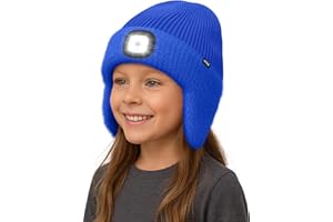 ATNKE Kids LED Lighted Lined Fleece Beanie Cap with Earflap, USB Rechargeable 4 LED Run Headlamp Hat for Boys and Girls