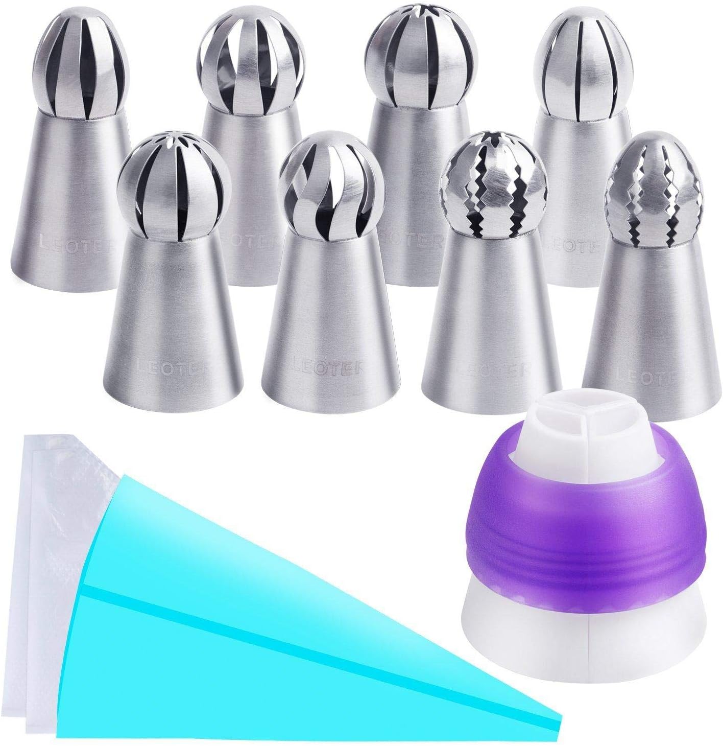 20 Pcs Russian Piping Tips Set 8 Russian Piping Nozzles, 1 Reusable