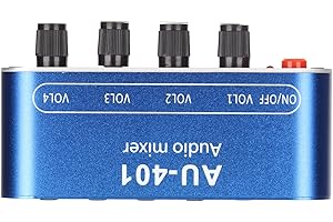 Mini Mix 4 Channel Stereo Line Mixer, Mini Stereo Mixer 4 in 1 Out Volume Adjustment 3.5mm Sound Selector Amplifier for PC La