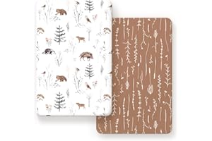 GRSSDER Pack n Play Sheets Fitted 2 Pack, Stretchy Ultra Soft Jersey Knit Pack and Play Sheets, Universal Fitted Portable/Mini Crib Mattresses Snug and Safe, Stylish Pattern of Jungle Animals