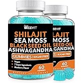 Shilajit Sea Moss Ashwagandha Gummies with Turmeric, Black Seed Oil, Vitamin C D for Men & Women, Shilajit and Ashwagandha Gummy, All in 1 Supplements for Immune, Absorption & Energy Support