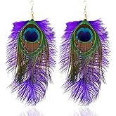 Aksod Mardi Gras Earrings for Women Dangle Feather Carnival Earrings Tassel Holiday Festival Costume Earrings for Women