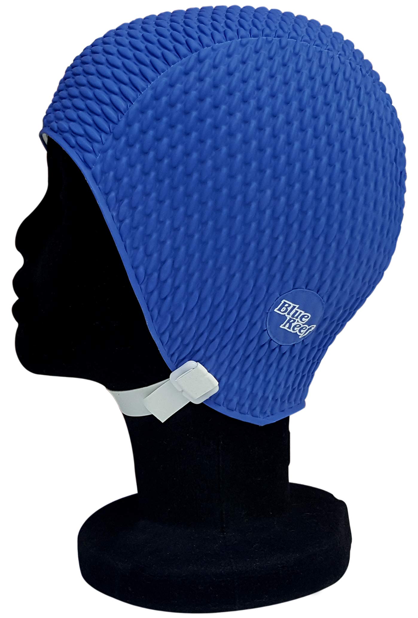 Blue Reef Bubble Pimple Effect Dark Shades Single Solid Colour Ladies Classic Retro Swimming Hat Swim Cap One Size Average Adults Adjustable Strap (Navy Blue)