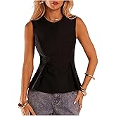 Milumia Women's Pleated Hem Peplum Top Zip Up Sleeveless Fitted Elegant Business Going Out Tops