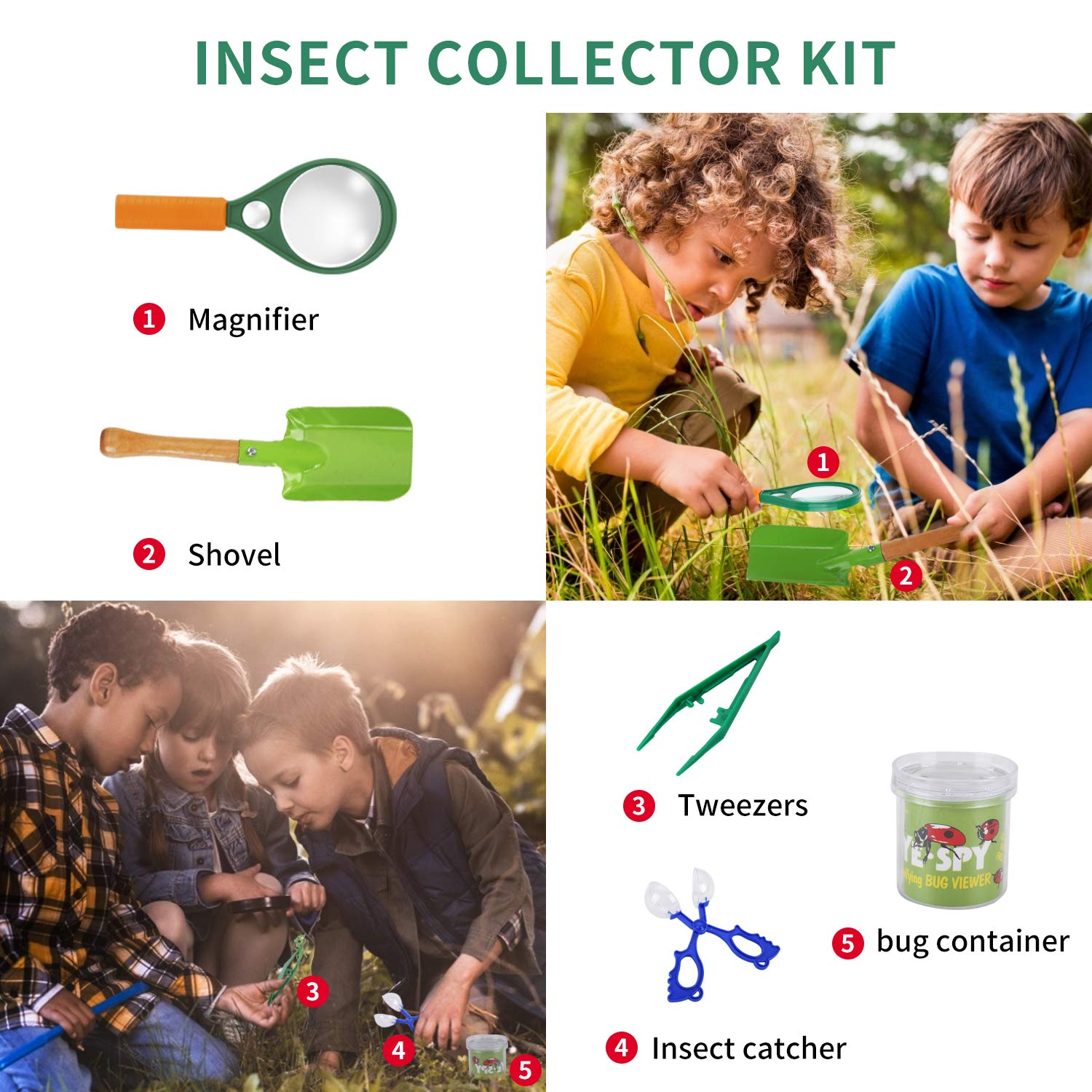UTTORA binocolo Bambini, 25 in 1 Set di binocoli per Bambini, Set di esplorazione all\'aperto, Ideale per 3 4 5 6-12 Anni Ragazzo e Ragazza, Kit educativo per Bambini per Esterno (25 Pezzi)