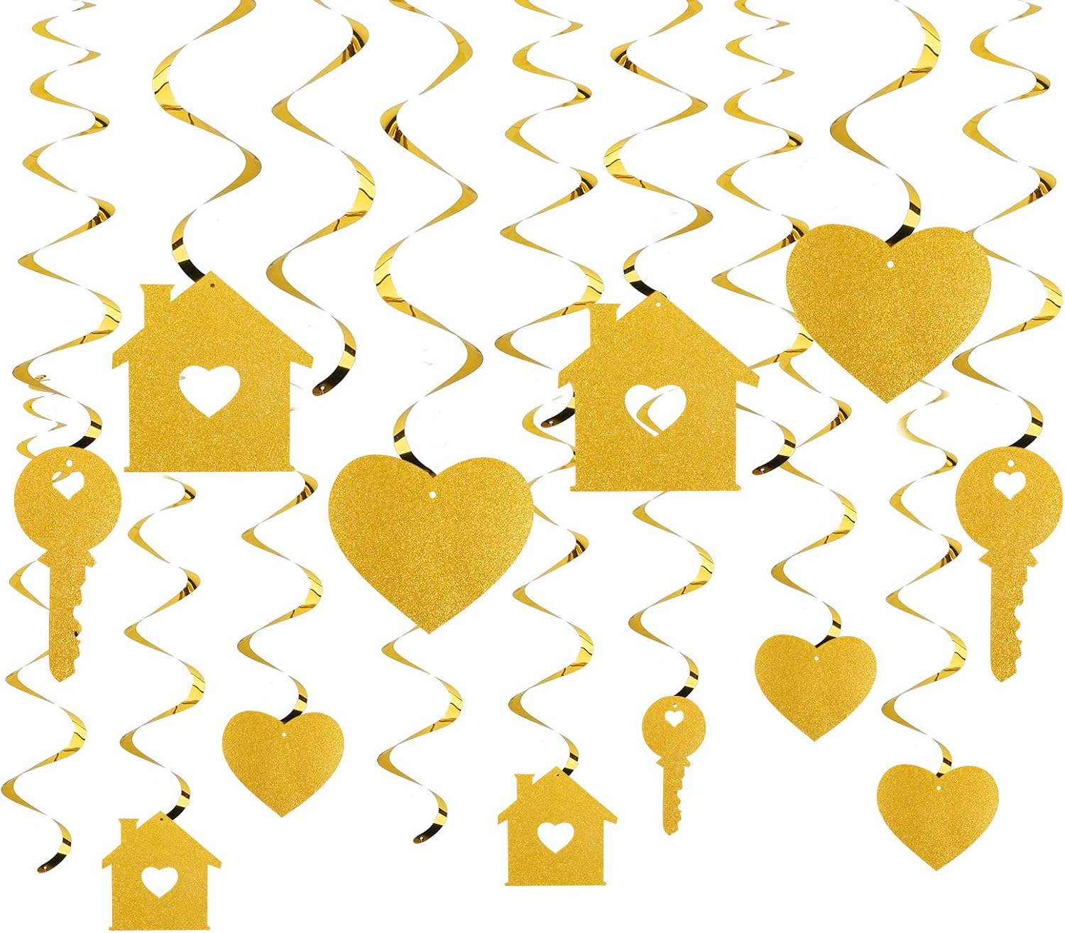 Luxiocio Housewarming Party Hanging Swirls Decorations, 24pcs New Home Party Hanging Swirl Supplies, Glitter Gold House Warming Party Sign Decor