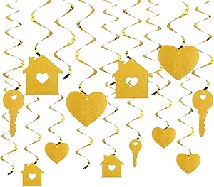 Luxiocio Housewarming Party Hanging Swirls Decorations, 24pcs New Home Party Hanging Swirl Supplies, Glitter Gold House Warming Party Sign Decor