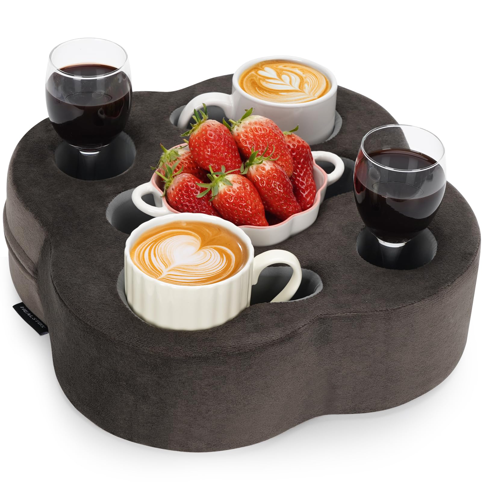 Photo 1 of HEALSTOK Couch Cup Holder Pillow, Sofa Organizer Caddy Bed Refreshment Tray for Drinks, Remotes, Phones, Snacks (Soot)