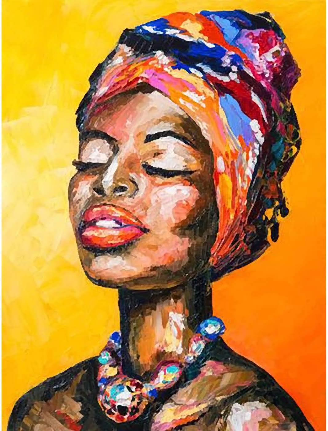 Kaliosy 5D Diamond Painting Lip African Woman by Number Kits Paint with Diamonds Art for Adults, DIY Crystal Craft Full Drill Cross Stitch Decoration (16x20inch)(K3533)