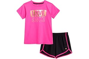 RBX Girls' Active Shorts Set - 2 Piece Short Sleeve T-Shirt and Athletic Mesh Shorts - Activewear Set for Girls (Size: 4-12)