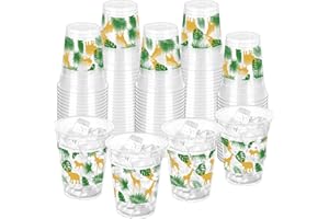 ZCPTZ 100 Pcs Jungle Safari Animals Cups - 12oz Wild Animals Theme Party Disposable Plastic Cups for Safari, Birthday, Baby Shower