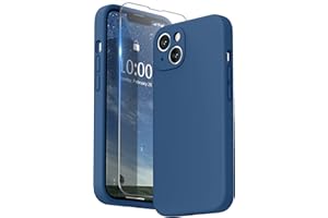 SURPHY Compatible with iPhone 13 Case with Screen Protector, (Camera Protection + Soft Microfiber Lining) Liquid Silicone Phone Case 6.1 inch 2021 (Blue Jay)
