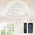 ZMISHIBO Ceiling Fans with Lights, Low Profile Ceiling Fan with Light and Remote, Flush Mount Ceiling Fan, Reversible, Dimmable, Noiseless, 15.7 inch Small Ceiling Fans for Bedroom, Indoor Use - White
