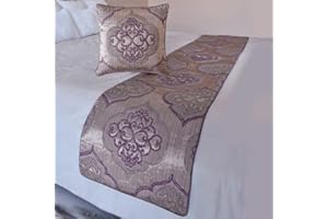 The HomeCentric King/Queen/Twin Purple Decorative CA King 86"x18" Bed Runner Without Pillow Cover, Damask & Quilted Bed Scarf on Jacquard Fabric - Embre Purple
