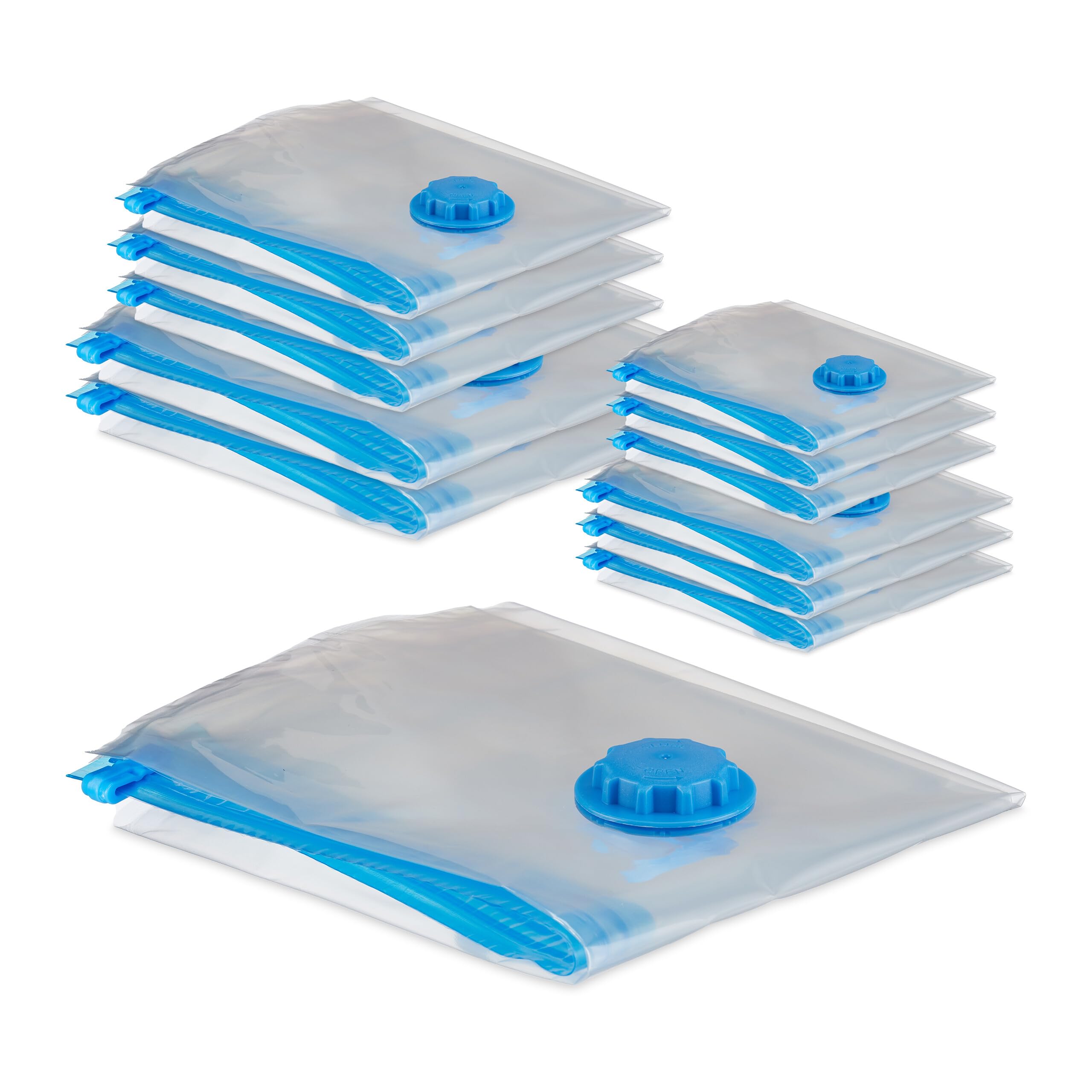 Relaxdays Vacuum Seal, Set of 12, 4 Different Sizes, Travel Clothes Protection Storage, Plastic, Bag, Transparent, 100 x 80 x 0.07 cm
