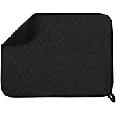GeeRic Microfiber Dish Drying Mat, Super Absorbent Kitchen Dish Drying Pad, Reversible for Countertop, 12*16 inch Black
