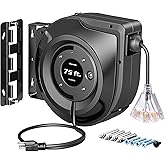 DEWENWILS 75FT Extension Cord Reel, 14/3C SJTOW Retractable Extension Cord Reel, Lighted Triple Outlets, 10A Circuit Breaker, Heavy Duty Power Cord, UL Listed, Ceiling/Wall Mount