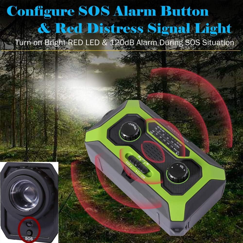 NNOOAADIO Emergency Weather Radio, Hand Crank Solar Battery Operated Survival NOAA AM FM Radio Portable with Flashlight Kit, Built-in SOS Alarm Reading Lamp 2000mAh Power Bank & USB Charger: Home Audio & Theater