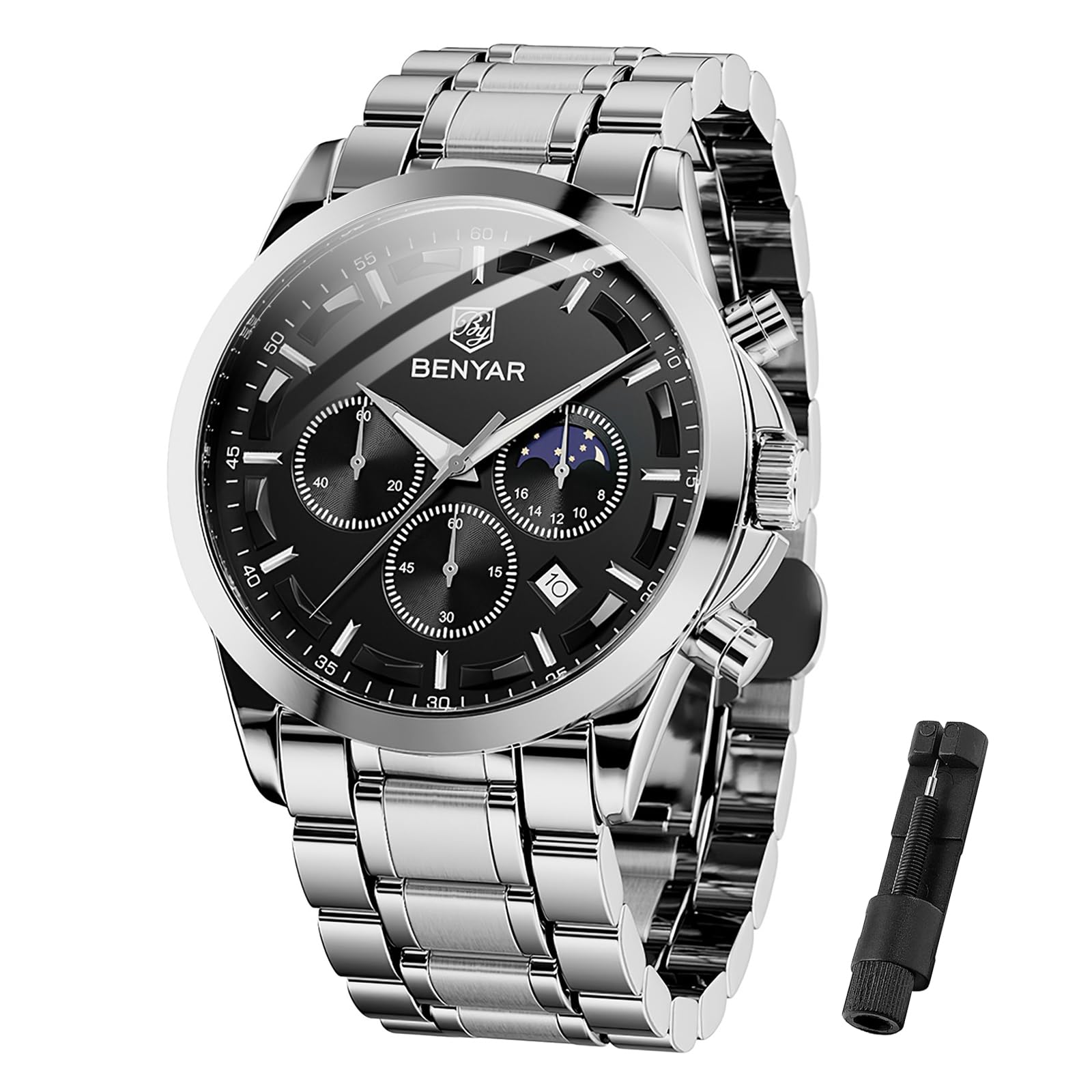 Benyar Men's Watch Watches Men's Waterproof Men's Watches Chronograph Men's Watch for Men Elegance Leather Strap / Stainless Steel Quartz Birthday / Christmas Gold / Silver / Blue / Black