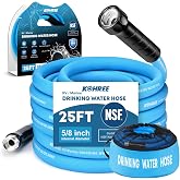 Kohree NSF 372 Certified 25-ft Drinking Water Hose, 5/8'' Premium RV Water Hose with Storage Bag, Heavy-Duty Machined Fitting