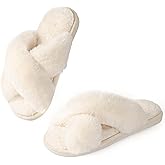 Ankis Womens Fuzzy Slippers Memory Foam Cross Band Cozy House Slippers Plush Home Fluffy Furry Slippers Open Toe Cute Soft Ladies Indoor Outdoor Slipper Slides Wedding Bride Shoes Gifts