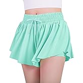 JOCMIC Girls Flowy Shorts, 2 in 1 Preppy Butterfly Shorts with Spandex Liner for Cheer Athletic Gym Teens Casual Clothes