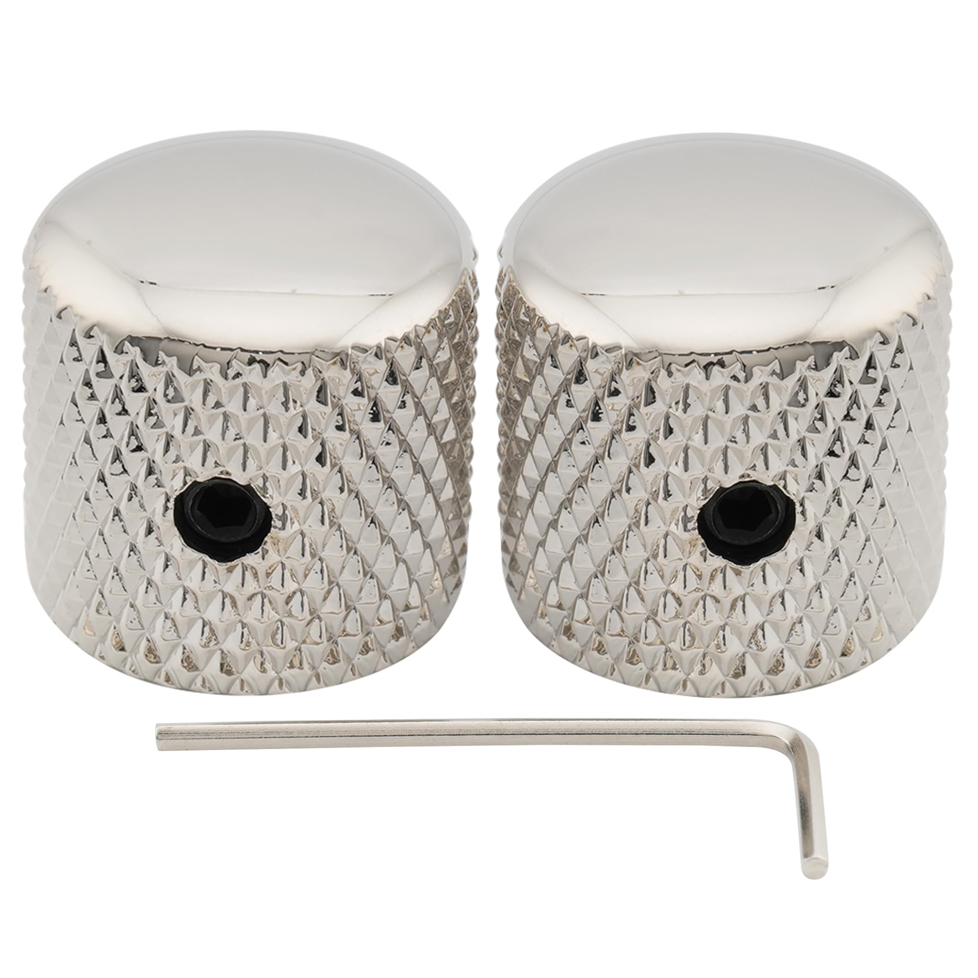 Musiclily Pro 1/4" Steel Fine Knurled Dome Knobs Universal Fitting Control Knobs with Set Screw for Electric Guitar or Bass, Nickel (Set of 2)
