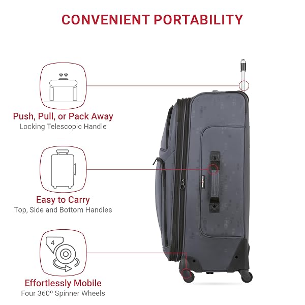 SWISSGEAR SION SOFTSIDE EXPANDABLE SPINNER LUGGAGE DURABLE LIGHTWEIGHT TRAVEL SUITCASE, DARK GREY, CHECKED-LARGE 29-INCH