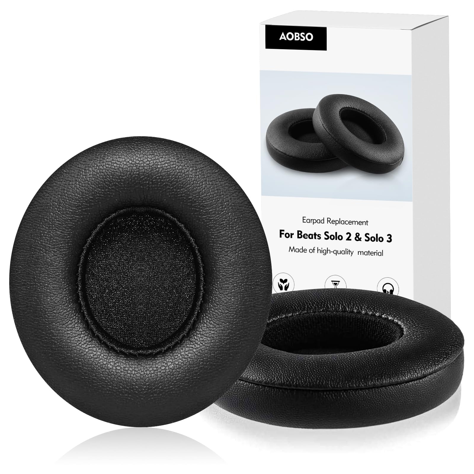 Photo 1 of (2PCS) AOBSO Beats Solo 2 & 3 Earpad Replacement, Beats Replacement Ear Cushions Made of Protein Leather and Memory Foam, Soft and Durable Beats Replacement Ear Pads