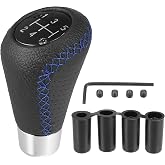 X AUTOHAUX Black Universal 5 Speed Auto Car Gear Lever Shifter Manual Stick Shift Knob PU Leather with Hole Blue Stitches