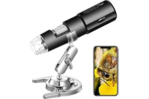 STPCTOU Wireless Digital Microscope 50X-1000X Handheld Portable Mini WiFi USB Microscope Camera with 8 LED Lights for iPhone/iPad/Smartphone/Tablet/PC-Black