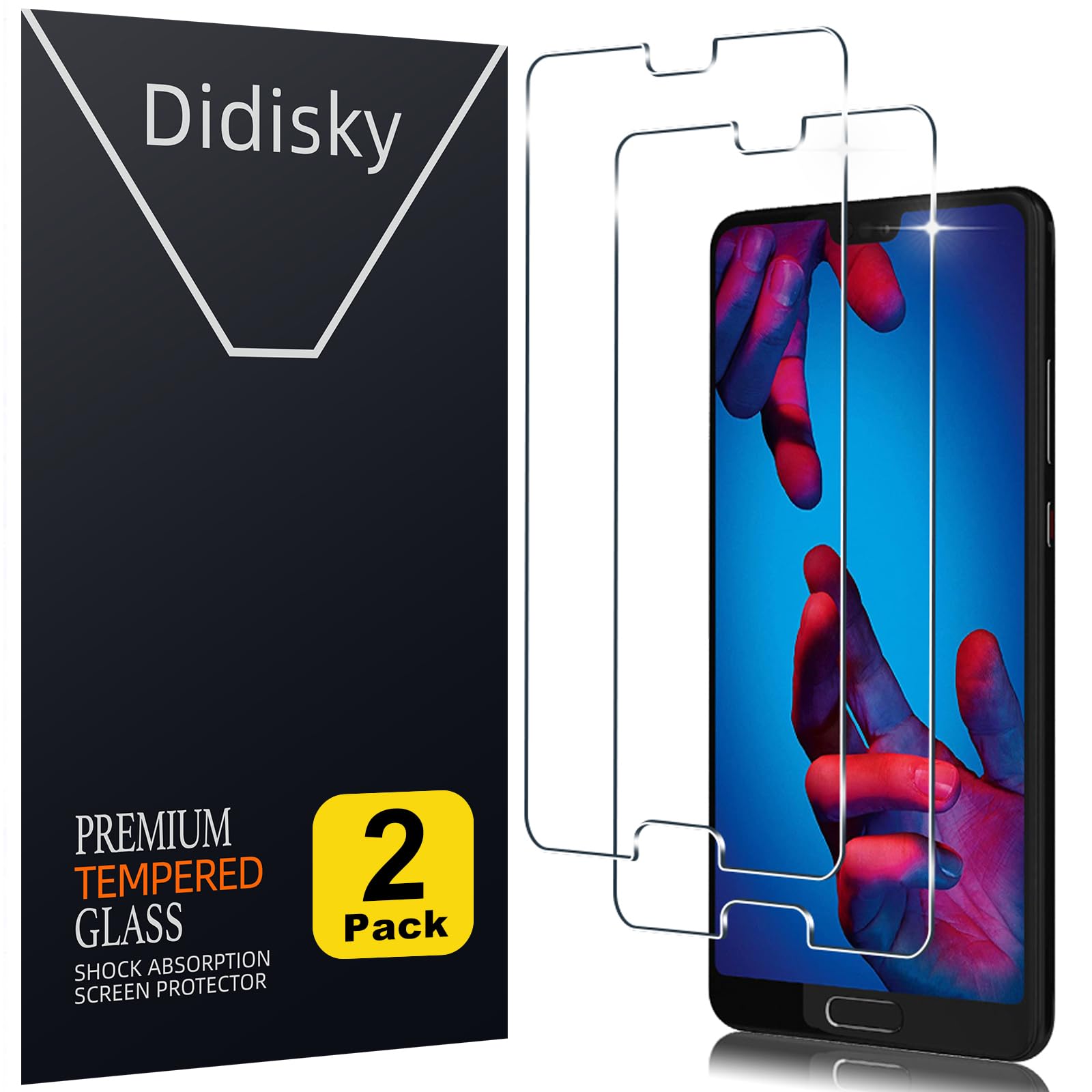 Didisky Tempered Glass Screen Protector for Huawei P20, [ 2 Pack ] Anti Scratch, 9H Hardness, No Bubbles, High Definition, Easy To Apply, Case Friendly